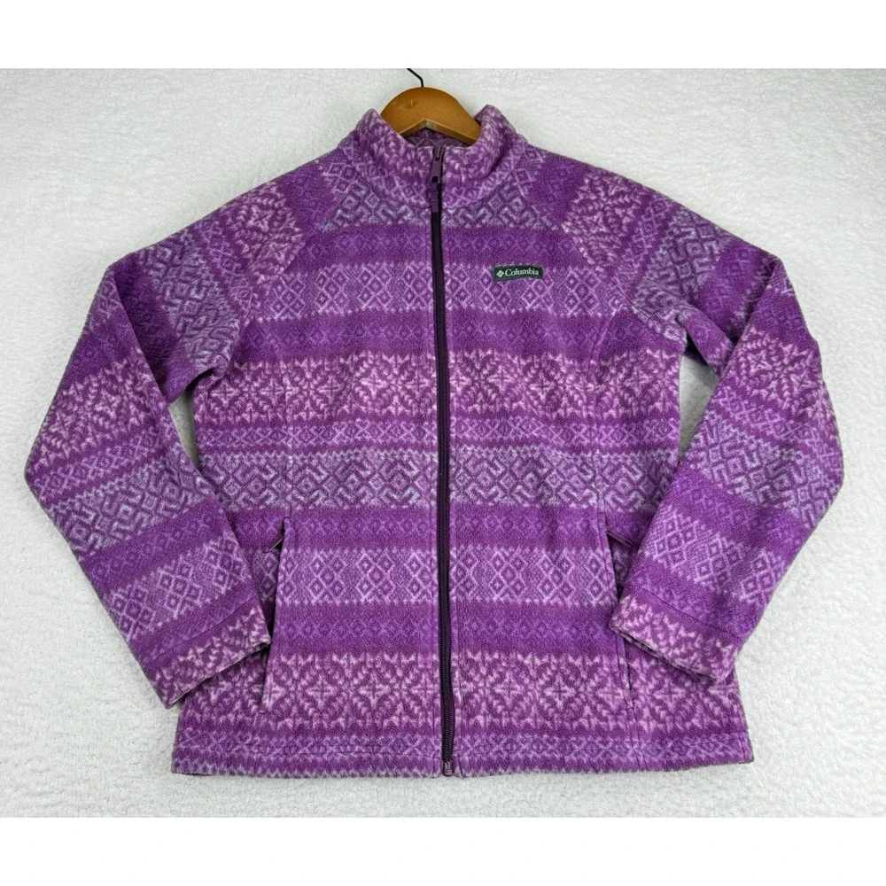 Columbia Fleece Full‎ Zip Jacket Size Youth Girls XL 18/20 Fair Isle Purple